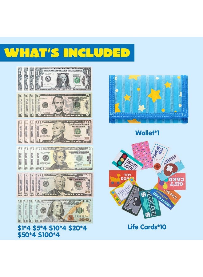 JOYIN JOYIN 35PCS Kids Replica Money, Credit Cards Set, Toddler Wallet, Single-Sided Printed Currency (Copy) for Math Learning, Cash Register Play, Dress Up Party Favors, Birthday Gift  - Image 2