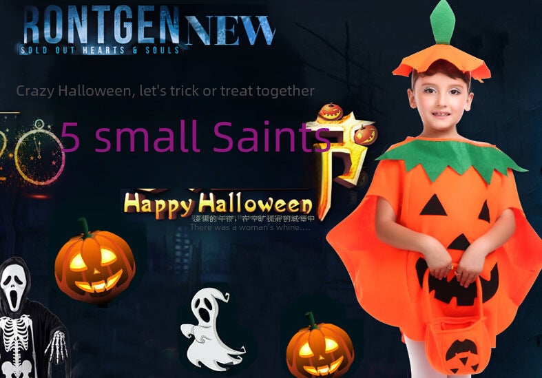 Halloween Children'S Costume Cosplay Pumpkin Clothes Pumpkin Golden Velvet Suit Performance Clothing Manufacturers - Image 2