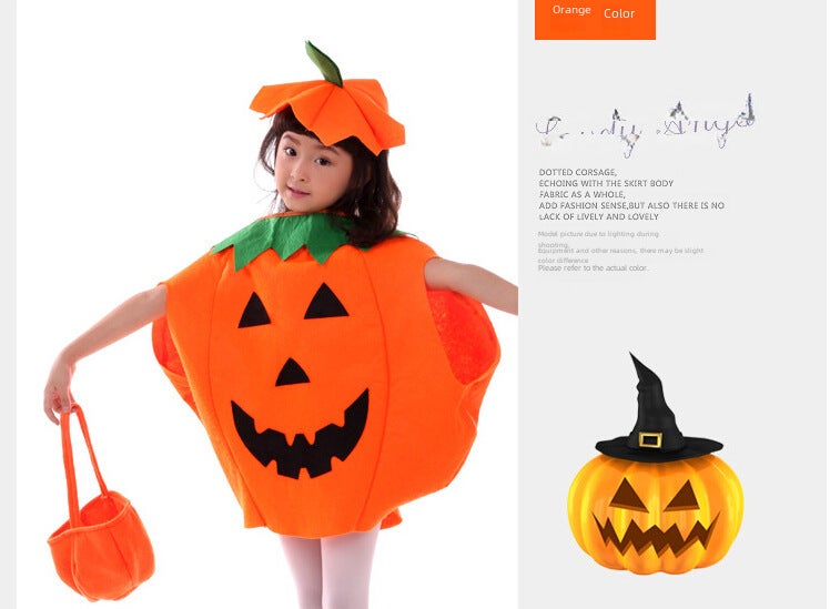 Halloween Children'S Costume Cosplay Pumpkin Clothes Pumpkin Golden Velvet Suit Performance Clothing Manufacturers - Image 3