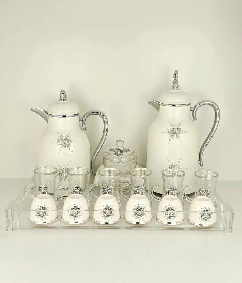 رادین 22 قطعة مجموعة ترموس كاملة جديدة 2 ترمس 6 فنجان شاي مع 6 صحن 6كوب جوافة 1 وعاء سكر 1 صينية - Image 1