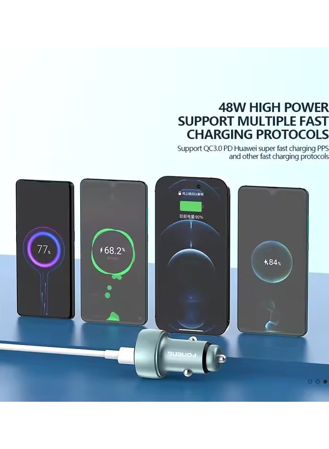FONENG C18 48W Fast Car Charger with Digital Display and Aluminum Alloy Shell, Supports QC3.0 and PD30W - Image 3