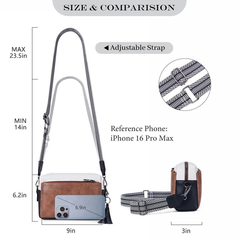 Roulens Triple Zip Small Crossbody Bag for women,Wide Strap Cell Phone Purse Shoulder Handbag Wallet with Credit Card Slots - Image 5