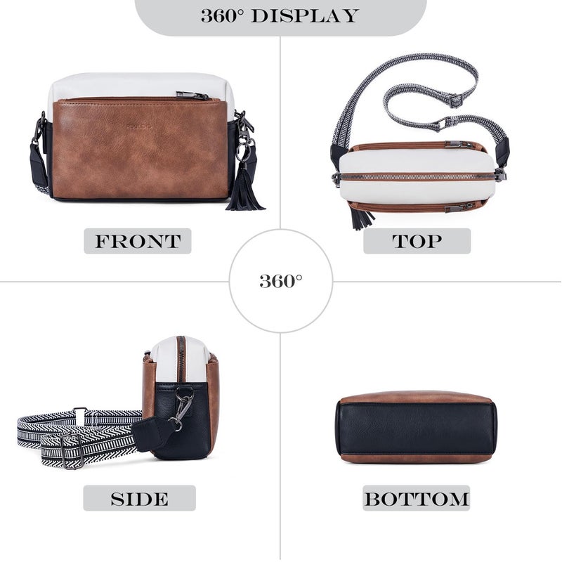 Roulens Triple Zip Small Crossbody Bag for women,Wide Strap Cell Phone Purse Shoulder Handbag Wallet with Credit Card Slots - Image 4