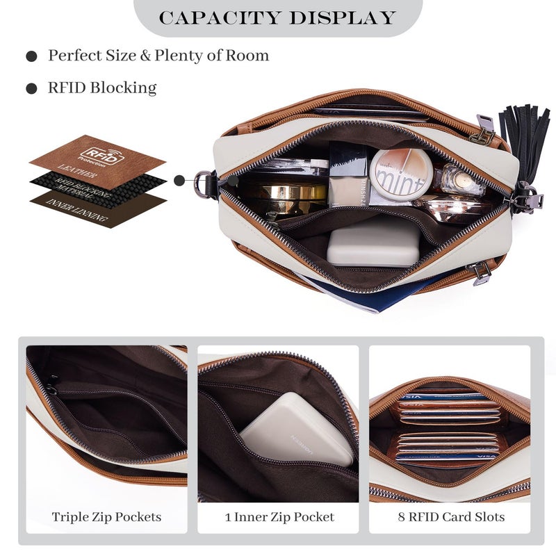 Roulens Triple Zip Small Crossbody Bag for women,Wide Strap Cell Phone Purse Shoulder Handbag Wallet with Credit Card Slots - Image 3