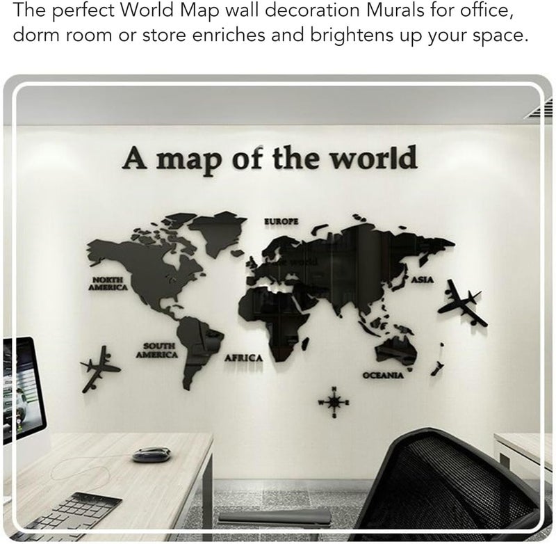 Pwshymi 3D World Map Wall Decal, 3D Wall Stickers DIY World Map Murals with Adhesive Backing for Bedroom Office Decor - Image 4