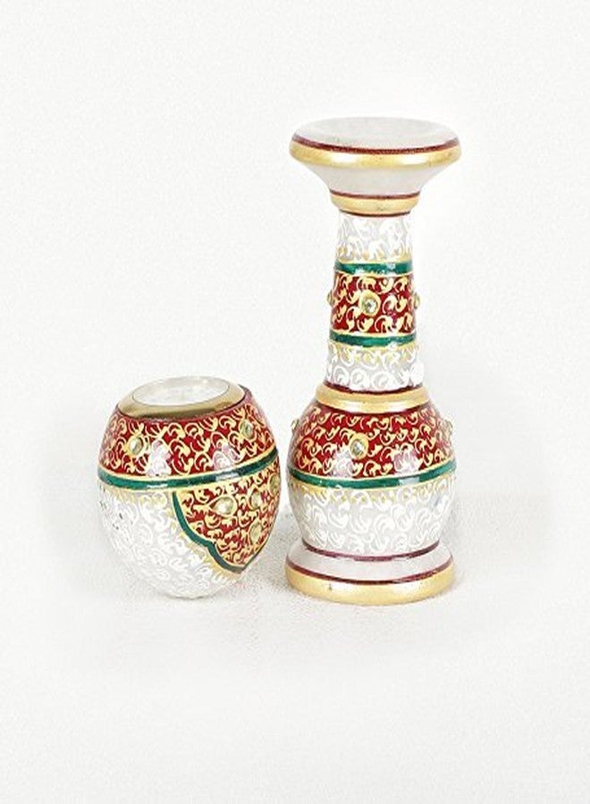 Pooja Creation Marble Gold Painted Meenakari Pillar Clock - (2x2x6-inch, White) - Image 4