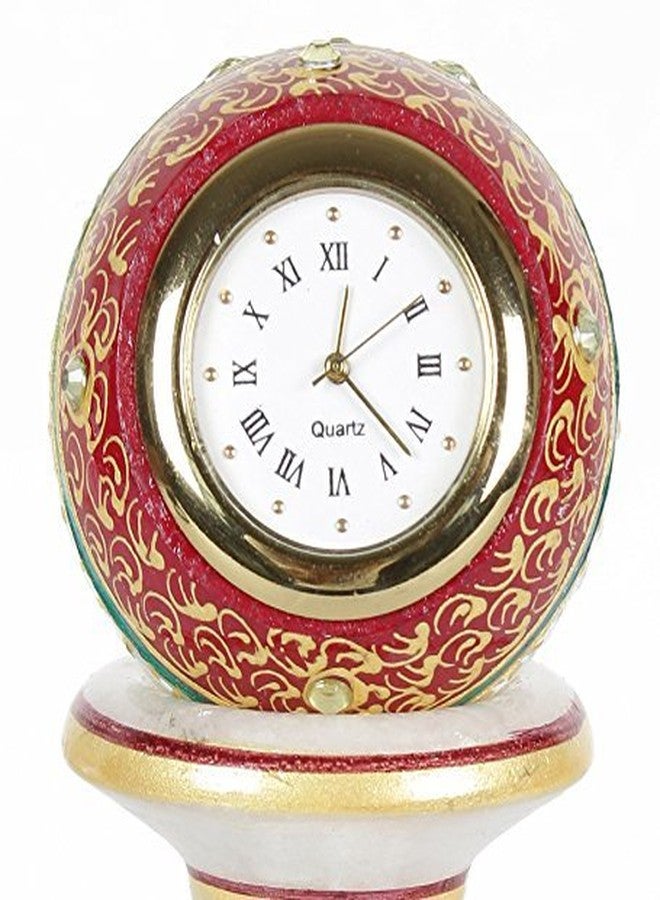 Pooja Creation Marble Gold Painted Meenakari Pillar Clock - (2x2x6-inch, White) - Image 3