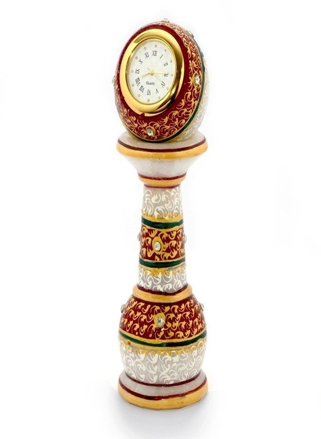 Pooja Creation Marble Gold Painted Meenakari Pillar Clock - (2x2x6-inch, White) - Image 1