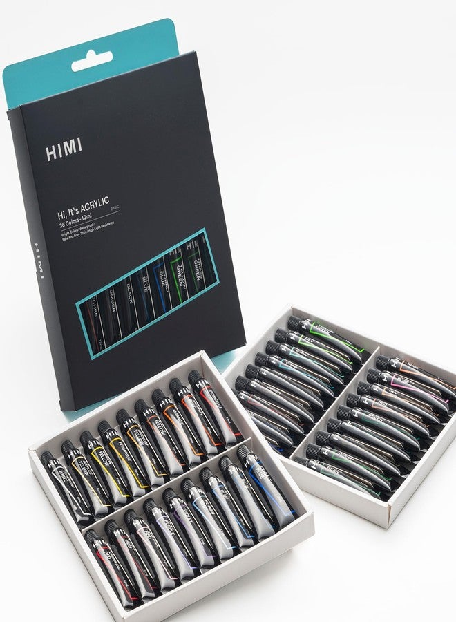 HIMI مجموعة ألوان أكريليك HIMI، 36 لون، أنابيب 12 مل / 0.4 أونصة سائلة، ألوان أكريليك للكانفاس والورق، ألوان مائية للبالغين، المحترفين، الطلاب، المبتدئين والفنانين. - Image 1