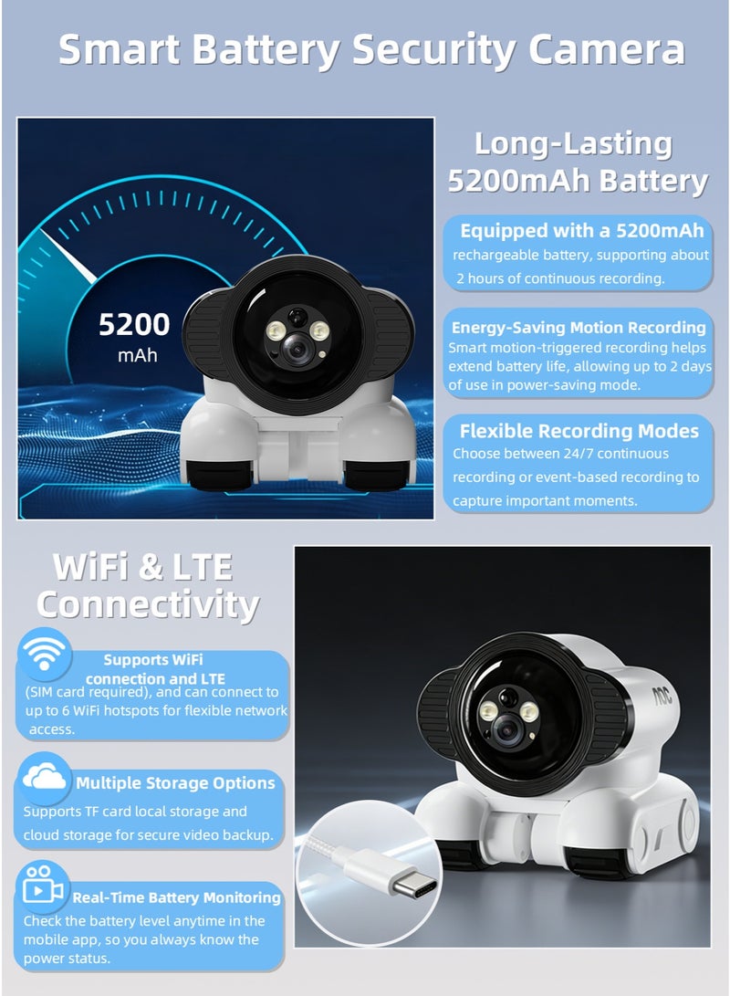 AOC Mobile Dual Lens Pet Camera Robot 1480P, Mini Indoor Security Camera with App Control, Two-Way Talk, Night Vision, Motion Detection, Dual Storage, Remote Monitoring, AI Enhanced to 2K-1 - Image 5