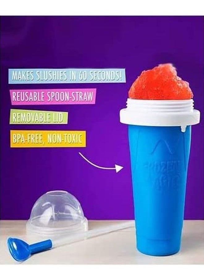 Arabest - Frozen Magic Slushy Maker Squeeze Cup, Portable Silica Freeze Mug for Milkshake Slush and Ice Cream Smoothie, Quick Frozen Smoothies Slushy Ice Cream Maker with Dome Lids Blue - Image 1