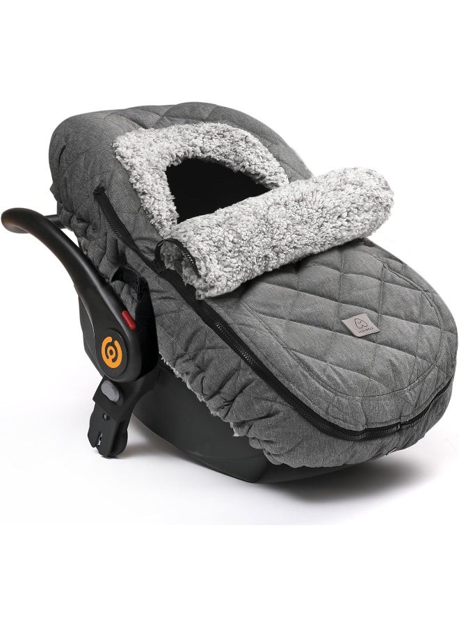 ACRABROS Car Seat Cover Baby: Winter Infant Carseat Canopy for Boy Girl Newborn, Zipper Peeping Window, Warm Cozy Cold Weather Waterproof Fitted, Heather Grey - Image 1
