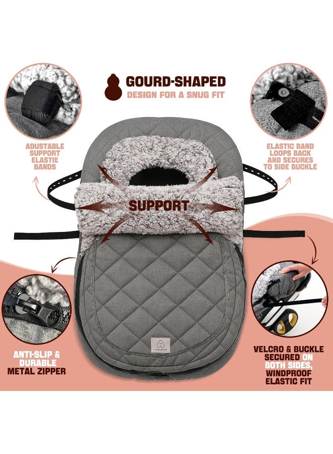 ACRABROS Car Seat Cover Baby: Winter Infant Carseat Canopy for Boy Girl Newborn, Zipper Peeping Window, Warm Cozy Cold Weather Waterproof Fitted, Heather Grey - Image 3