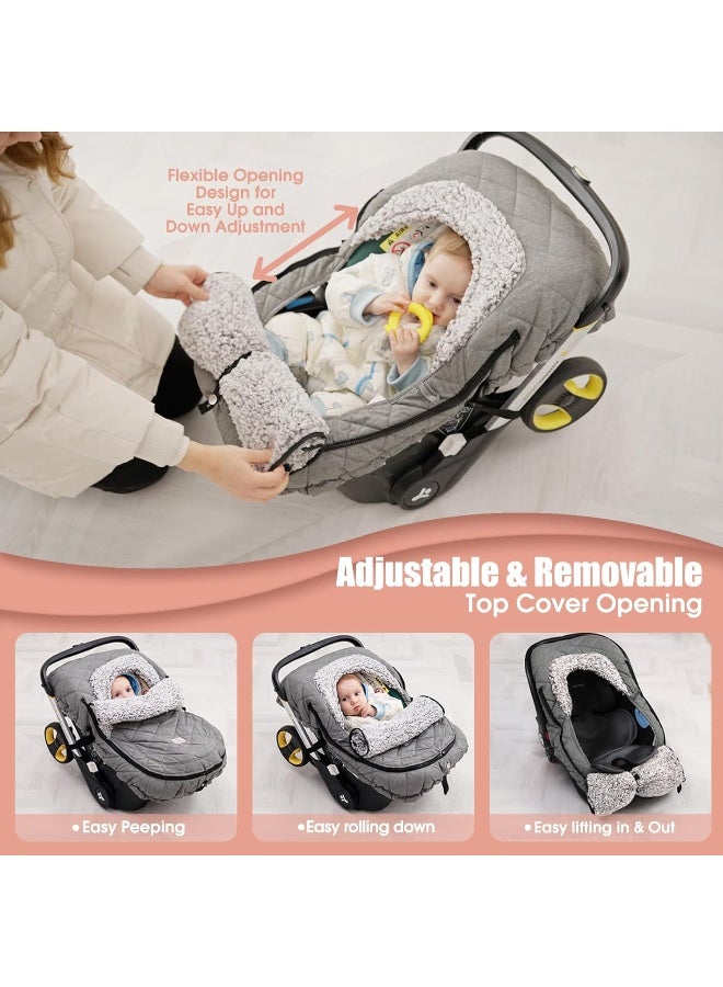 ACRABROS Car Seat Cover Baby: Winter Infant Carseat Canopy for Boy Girl Newborn, Zipper Peeping Window, Warm Cozy Cold Weather Waterproof Fitted, Heather Grey - Image 2
