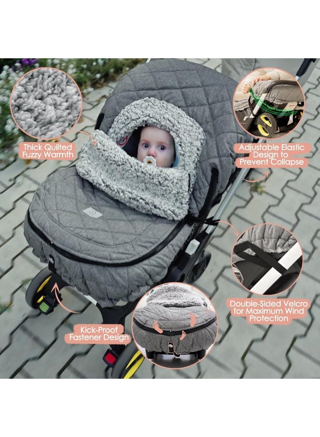 ACRABROS Car Seat Cover Baby: Winter Infant Carseat Canopy for Boy Girl Newborn, Zipper Peeping Window, Warm Cozy Cold Weather Waterproof Fitted, Heather Grey - Image 5