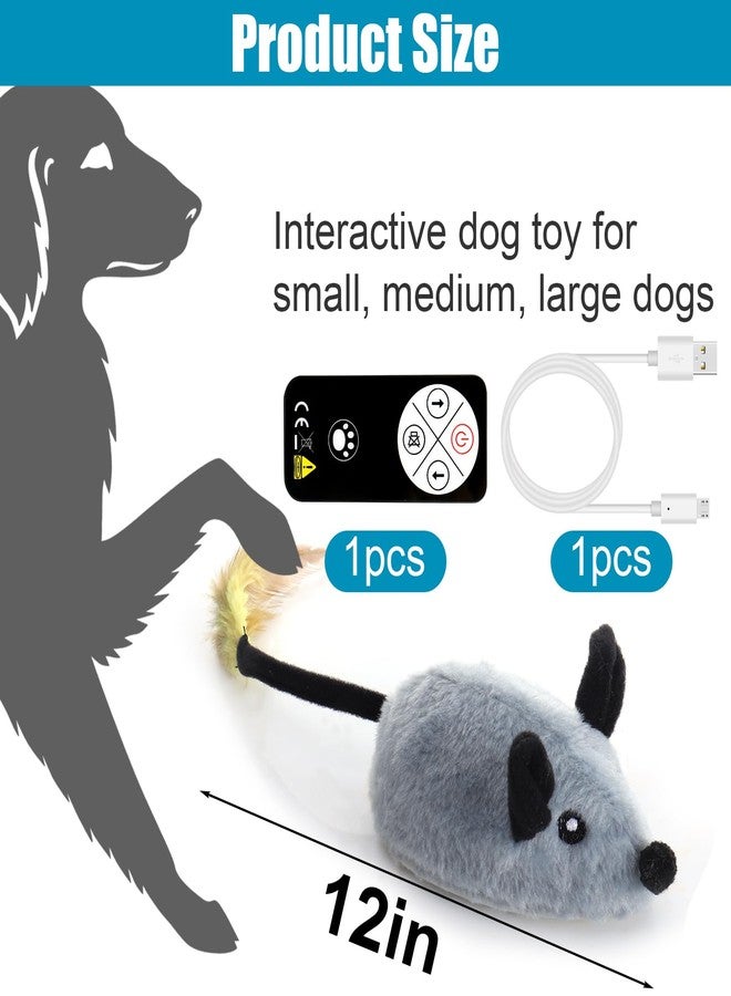 Mity rain Interactive Dog Toys,Fake Remote Control Dog Toy with Automatic Sensor, Dog Mouse Toy with Realistic Sound & Extended Tail, Automatic Dog Toy for Cats Dogs Pet, Squeaky Dog Toys Gray - Image 2