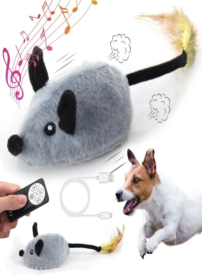 Mity rain Interactive Dog Toys,Fake Remote Control Dog Toy with Automatic Sensor, Dog Mouse Toy with Realistic Sound & Extended Tail, Automatic Dog Toy for Cats Dogs Pet, Squeaky Dog Toys Gray - Image 1