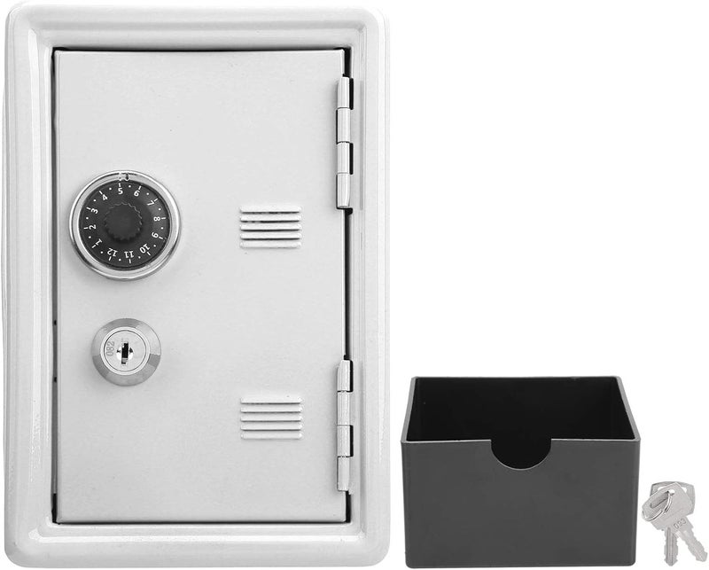 klarako fire safe box for home,Mini Metal Key Safe Creative Savings Tank Simulation Password Children's Safe Ivory White (White) - Image 2