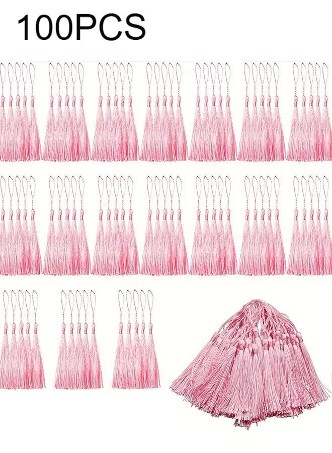 YJ 100 light pink 13cm/5 inch silk handmade soft tassel thread bookmarks with rope loops, for jewelry making DIY craft accessories - Image 1