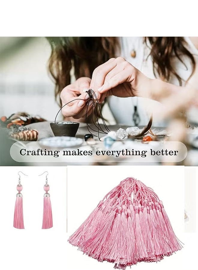 YJ 100 light pink 13cm/5 inch silk handmade soft tassel thread bookmarks with rope loops, for jewelry making DIY craft accessories - Image 4
