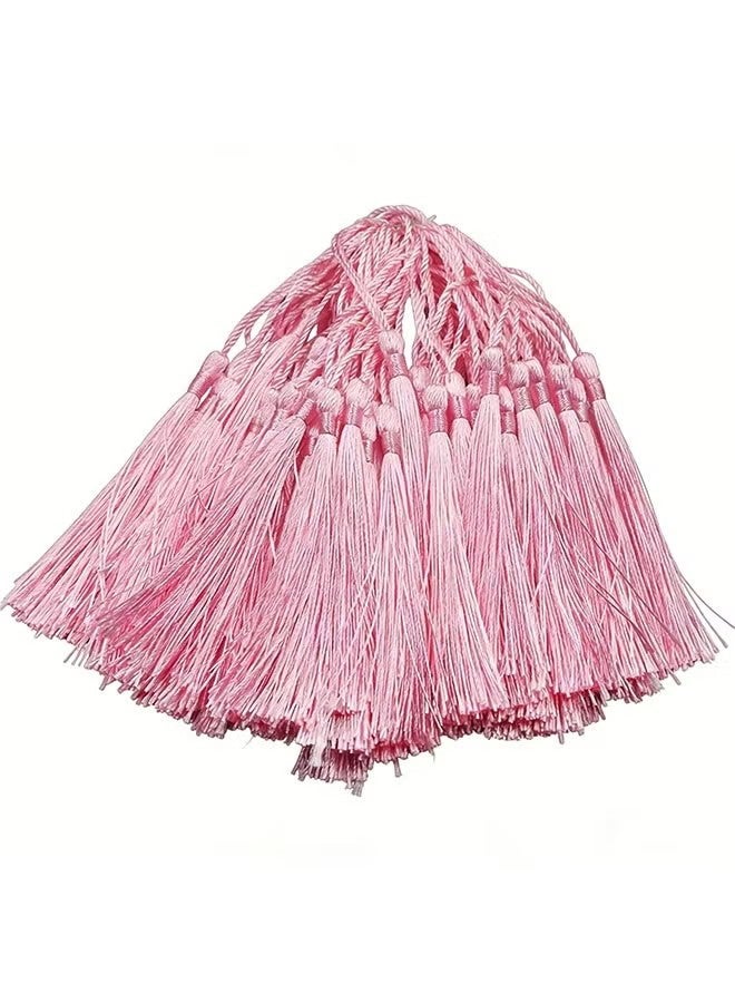 YJ 100 light pink 13cm/5 inch silk handmade soft tassel thread bookmarks with rope loops, for jewelry making DIY craft accessories - Image 3
