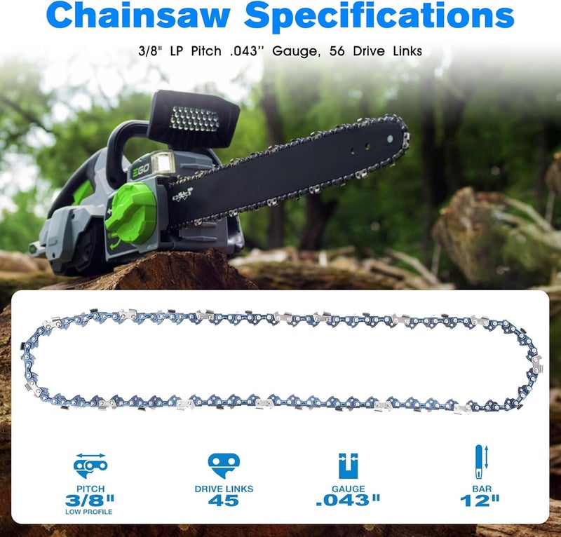 JIOTAR Chainsaw Chain 16 Inch 56V Chainsaw Replacement EGO Power+ CS1613,CS1604,CS1600,CS1610,CS1611 3/8" LP Pitch, .043" Gauge, 56 Drive Links - 2 Pack - Image 3