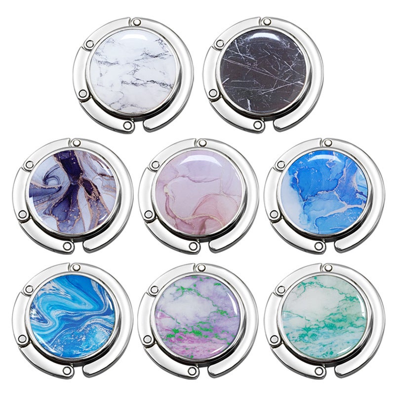 Round Gel Dropping Marble Women'S Wallet Hook Foldable Movable Carry-On Bag Hanger Bag Hook - Image 2