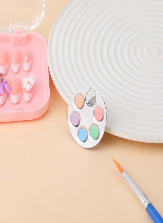 TARINI 4Pcs Mini Nail Art Palette, Metal Makeup Mixing Palette with Finger Ring, Manicure & Cosmetic Foundation Mixing Plate - Image 4