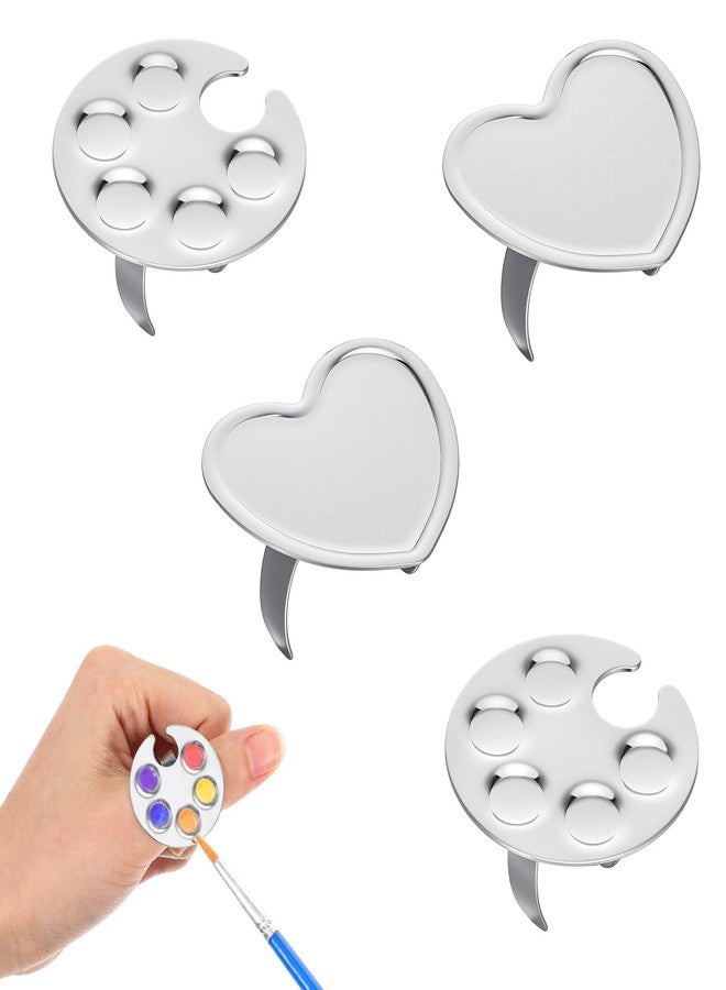 TARINI 4Pcs Mini Nail Art Palette, Metal Makeup Mixing Palette with Finger Ring, Manicure & Cosmetic Foundation Mixing Plate - Image 1