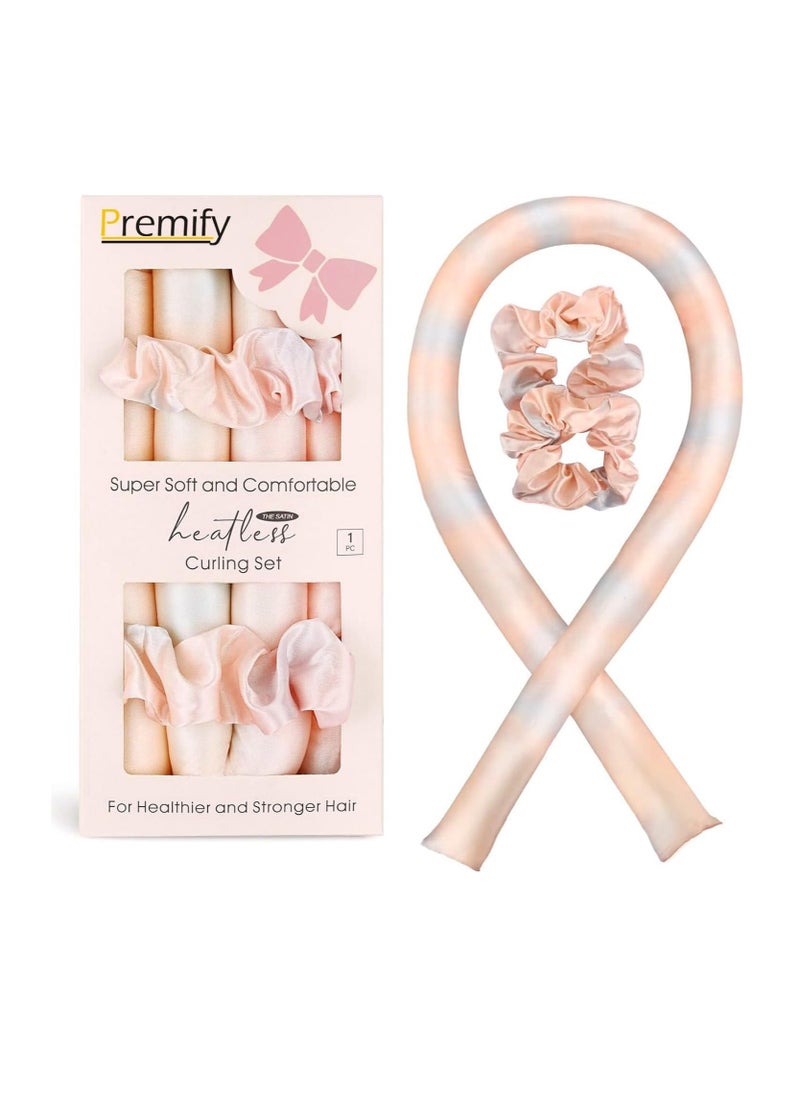Premify Satin Heatless Hair Curler, 3pcs Overnight Hair Curling Set, Heatless Curling Rod & Headbands for Short & Long Hair, Heatless Curls & Hair Wrap Curlers (Pink TieDye)  - Image 1