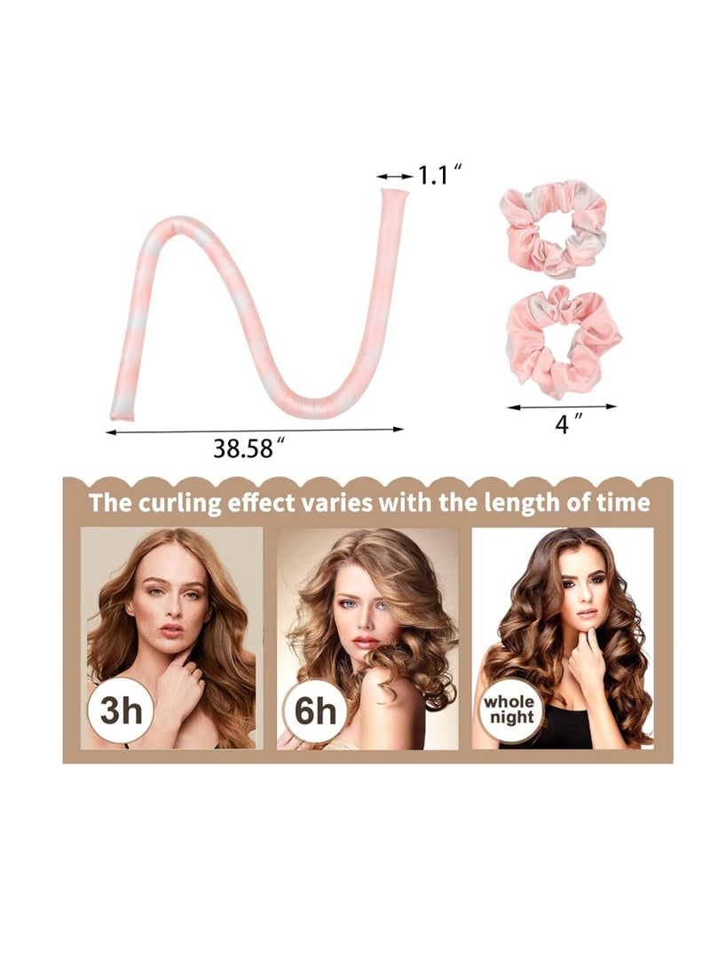 Premify Satin Heatless Hair Curler, 3pcs Overnight Hair Curling Set, Heatless Curling Rod & Headbands for Short & Long Hair, Heatless Curls & Hair Wrap Curlers (Pink TieDye)  - Image 3
