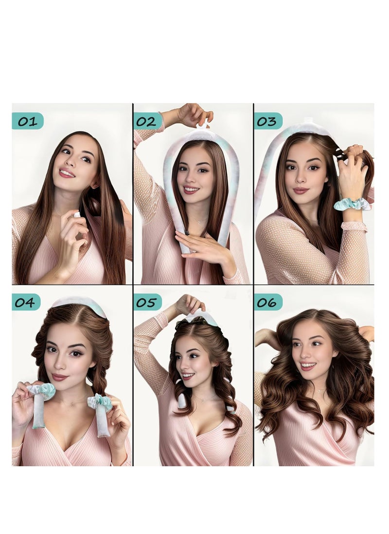 Premify - Satin Heatless Hair Curler, 3pcs Overnight Hair Curling Set, Heatless Curling Rod & Headbands for Short & Long Hair, Heatless Curls & Hair Wrap Curlers (Pink TieDye) - Image 1