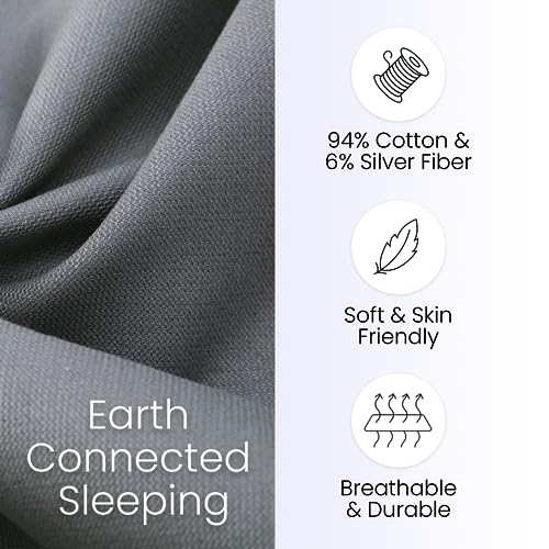 hooga Grounding Sheet, Fitted King Size, Organic Cotton and Conductive Silver, Earth Connected Sheets for Improved Sleep, Pain Relief, Wellness. 78"x 80"x15", Gray Sheets with 15 Ft Grounding Cord - Image 3