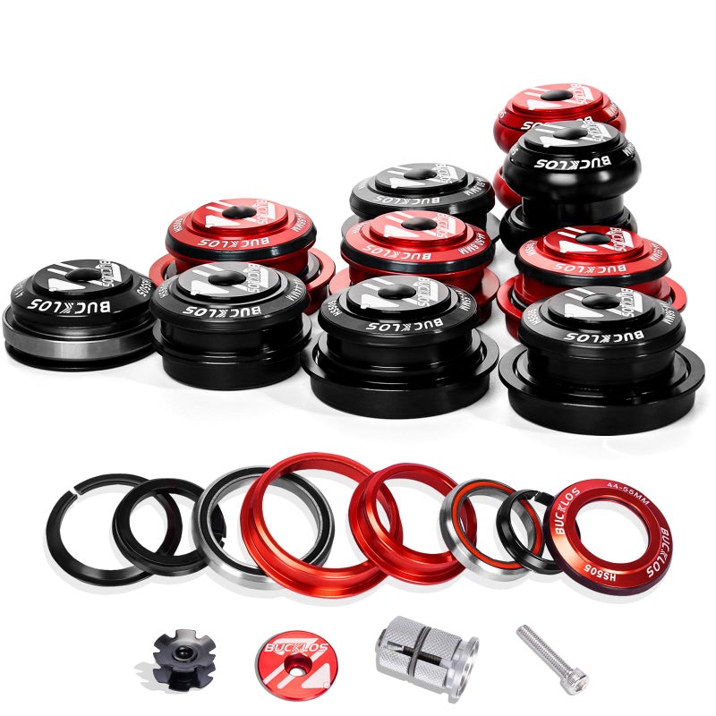 BUCKLOS 1-1/8 Bike Headset MTB Threadless 34 44 44-50.6 44-55 44-56 41.8-52mm, Straight Tapered Tube Mountain Bikes Road Bicycle Double Sealed Bearings Headsets, for Frame Fork Expander Plug Star Nut - Image 1
