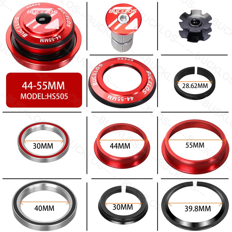 BUCKLOS 1-1/8 Bike Headset MTB Threadless 34 44 44-50.6 44-55 44-56 41.8-52mm, Straight Tapered Tube Mountain Bikes Road Bicycle Double Sealed Bearings Headsets, for Frame Fork Expander Plug Star Nut - Image 3