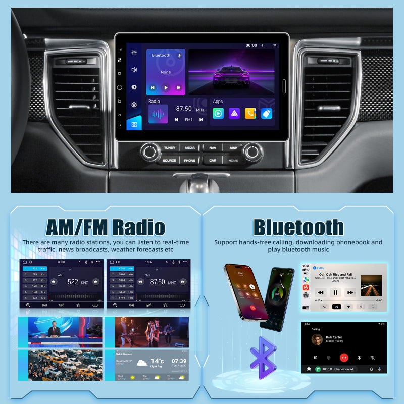 EKAT 10.1 inch Single Din Car Stereo with Wireless Carplay 10 inch Touchscreen Radio Support FM Radio/YouTube Video/Car Play/Android Auto/Bluetooth/SWC + Backup Camera + Mic - Image 4