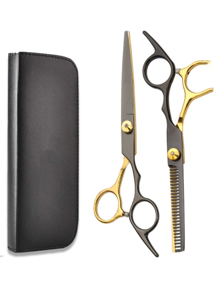 Generic 2 PCS Hair Clipper and Scissors Hairdressing Set for Home, Salon, Barber Shop, Gift, Including Flat Clipper, Tooth Clipper,Black Gold  - Image 1