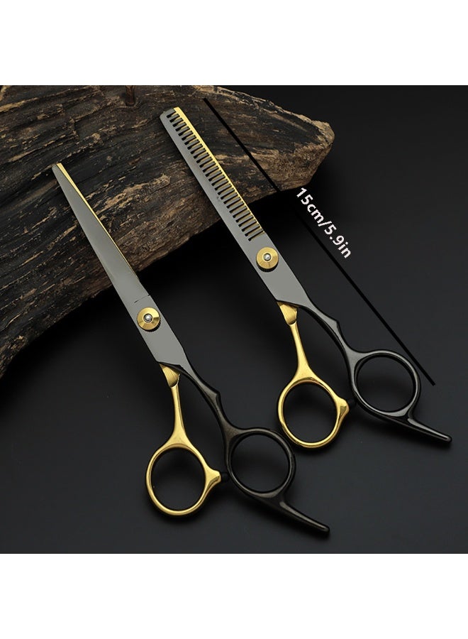 Generic 2 PCS Hair Clipper and Scissors Hairdressing Set for Home, Salon, Barber Shop, Gift, Including Flat Clipper, Tooth Clipper,Black Gold  - Image 3