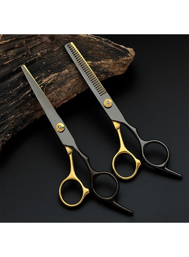 Generic 2 PCS Hair Clipper and Scissors Hairdressing Set for Home, Salon, Barber Shop, Gift, Including Flat Clipper, Tooth Clipper,Black Gold  - Image 2