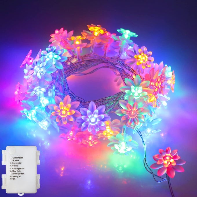 LED STRING LIGHTS 132FT 40 LED LOTUS FLOWER FAIRY LIGHTS WITH 8 MODES TIMER INDOOR STRING LIGHTS FOR BEDROOM PARTY WEDDING INDOOR GARDEN DCOR MULTICOLOR
