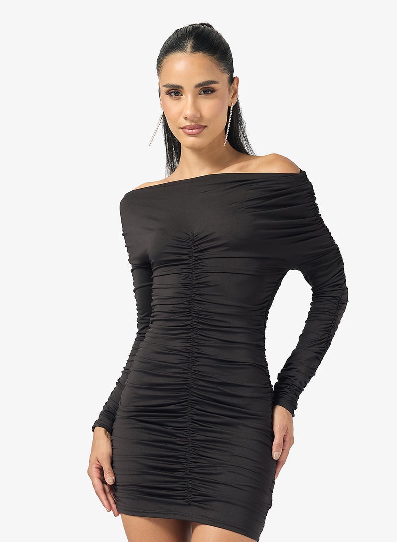 Ginger Assymetric Shoulder Draped Bodycon Dress - Image 1