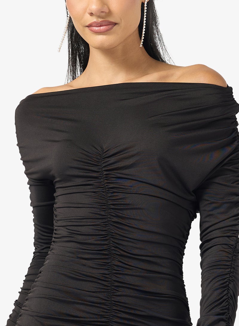 Ginger Assymetric Shoulder Draped Bodycon Dress - Image 3