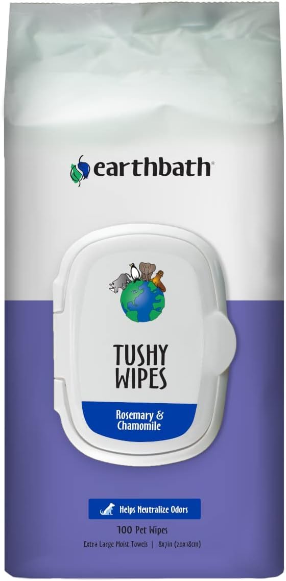 earthbath Rosemary Chamomile Tushy Wipes Dog Wipes for Paws and Butt Pet Wipes for Dogs Cats Made in USA CrueltyFree Dog Cleaning Wipes Helps Neutralize Odors 100 Count 1 Pack