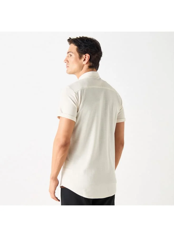 Iconic Iconic Textured Shirt with Spread Collar and Short Sleeves