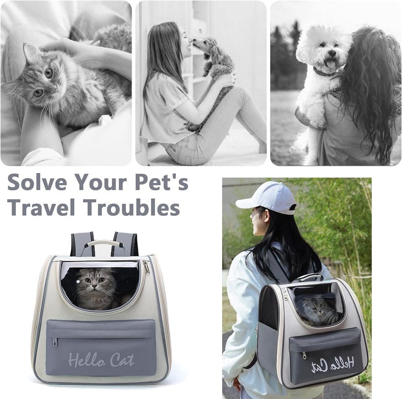 Glaceon Pet Carrier Backpack Pet Cat Carrier Bag Portable Breathable Large Capacity Backpack Outdoor Travel Transparent Bag Pet Supplies (Grey) - Image 4