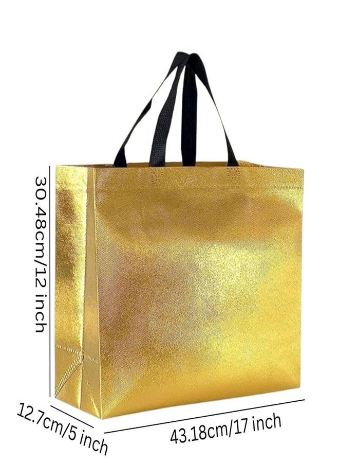 Evafly أكياس هدايا إيفافلاي كبيرة الحجم، عبوة من 10 أكياس: الطول 12 × العرض 17 × العمق 5 بوصة | قابلة لإعادة الاستخدام، مصنوعة من قماش غير منسوج لامع مغلف بطبقة معدنية | هدايا تذكارية لحفلات الحناء، أكياس من الجوت لهدايا التذكار، هدايا تذكارية لأعياد الميلاد - لون ذهبي كبير - Image 2