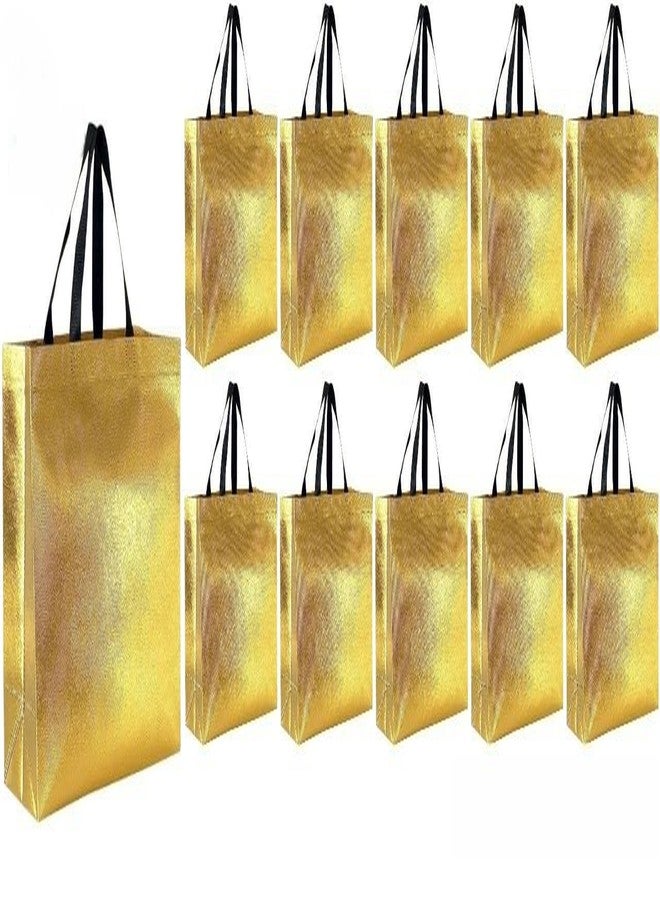 Evafly أكياس هدايا إيفافلاي كبيرة الحجم، عبوة من 10 أكياس: الطول 12 × العرض 17 × العمق 5 بوصة | قابلة لإعادة الاستخدام، مصنوعة من قماش غير منسوج لامع مغلف بطبقة معدنية | هدايا تذكارية لحفلات الحناء، أكياس من الجوت لهدايا التذكار، هدايا تذكارية لأعياد الميلاد - لون ذهبي كبير - Image 1