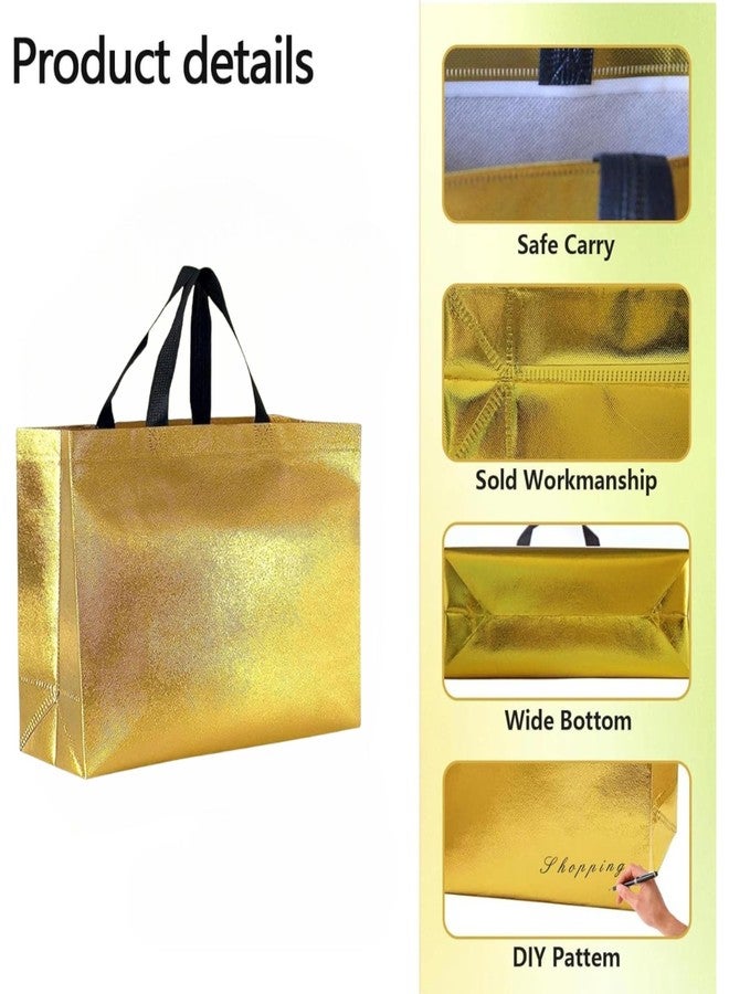 Evafly أكياس هدايا إيفافلاي كبيرة الحجم، عبوة من 10 أكياس: الطول 12 × العرض 17 × العمق 5 بوصة | قابلة لإعادة الاستخدام، مصنوعة من قماش غير منسوج لامع مغلف بطبقة معدنية | هدايا تذكارية لحفلات الحناء، أكياس من الجوت لهدايا التذكار، هدايا تذكارية لأعياد الميلاد - لون ذهبي كبير - Image 3