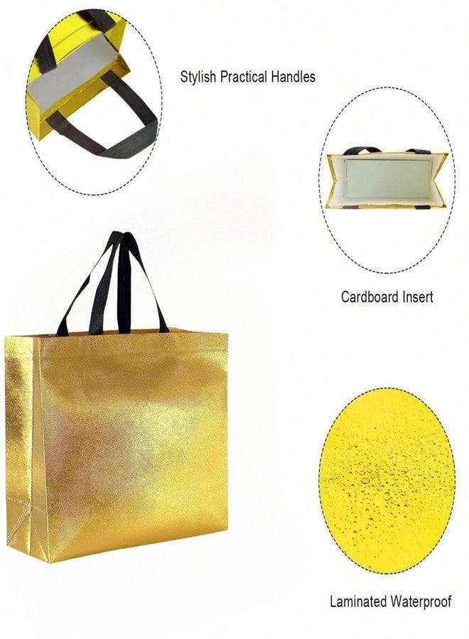 Evafly أكياس هدايا إيفافلاي كبيرة الحجم، عبوة من 10 أكياس: الطول 12 × العرض 17 × العمق 5 بوصة | قابلة لإعادة الاستخدام، مصنوعة من قماش غير منسوج لامع مغلف بطبقة معدنية | هدايا تذكارية لحفلات الحناء، أكياس من الجوت لهدايا التذكار، هدايا تذكارية لأعياد الميلاد - لون ذهبي كبير - Image 4