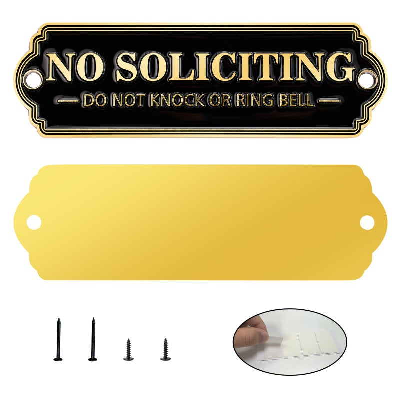 Frohllia Brass No Soliciting Sign, No Soliciting Sign for House - Solid Brass Wall Plaque Handmade Traditional Home Decor, Elegant No Soliciting Do Not Knock or Ring Bell Sign for Office and Business (Brass No Soliciting Sign Yellow, 5 x 1.6 inches) - Image 5